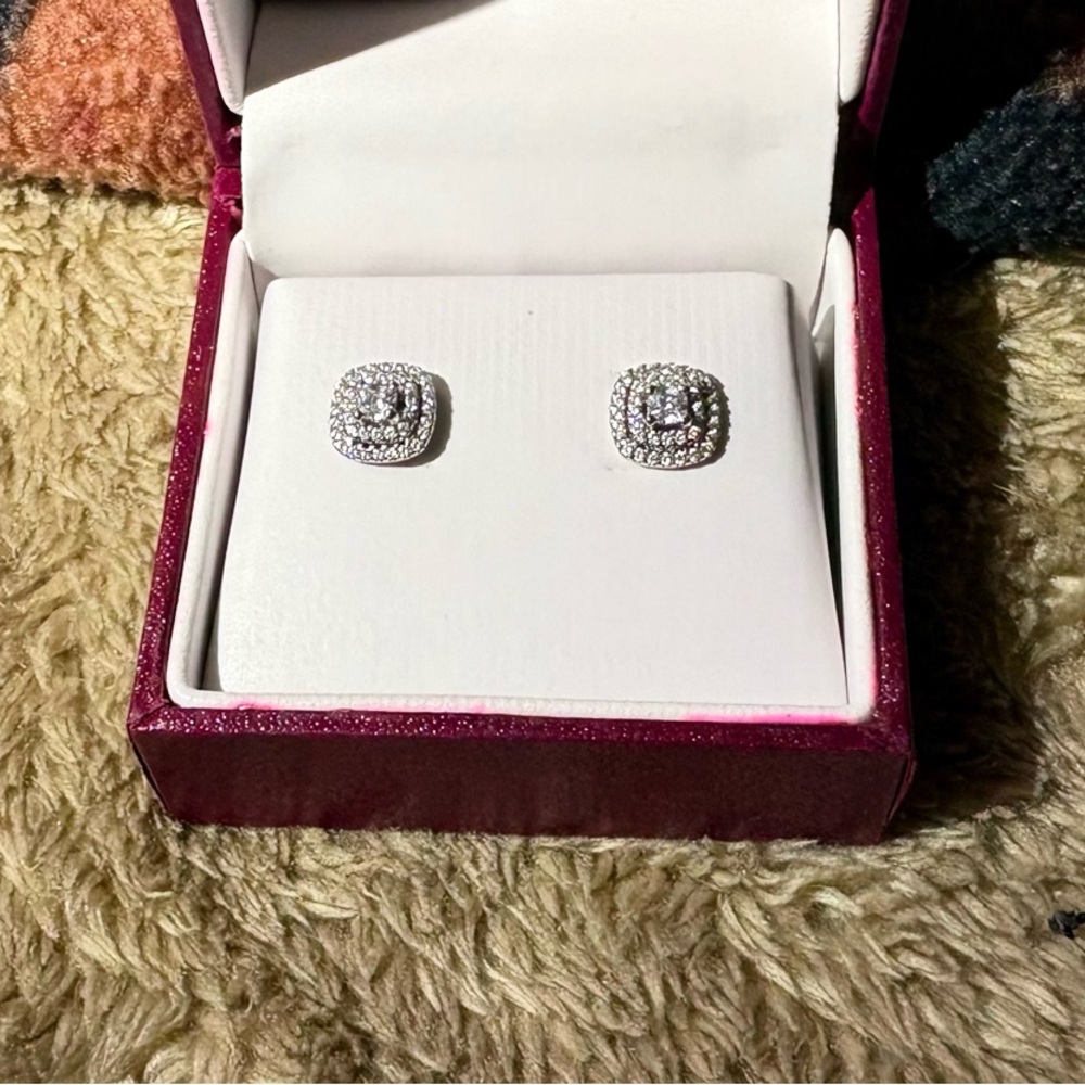 HELZBERG Diamonds Square Halo Design Stud Earrings